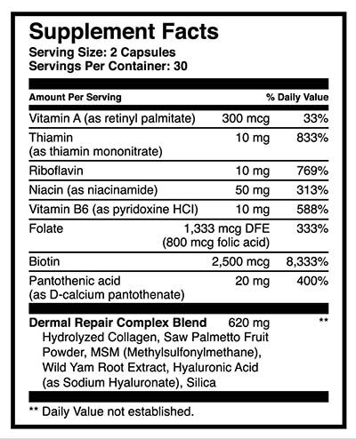 Fakten zu Nahrungsergänzungsmitteln zum Dermal Repair Complex von Beverly Hills MD